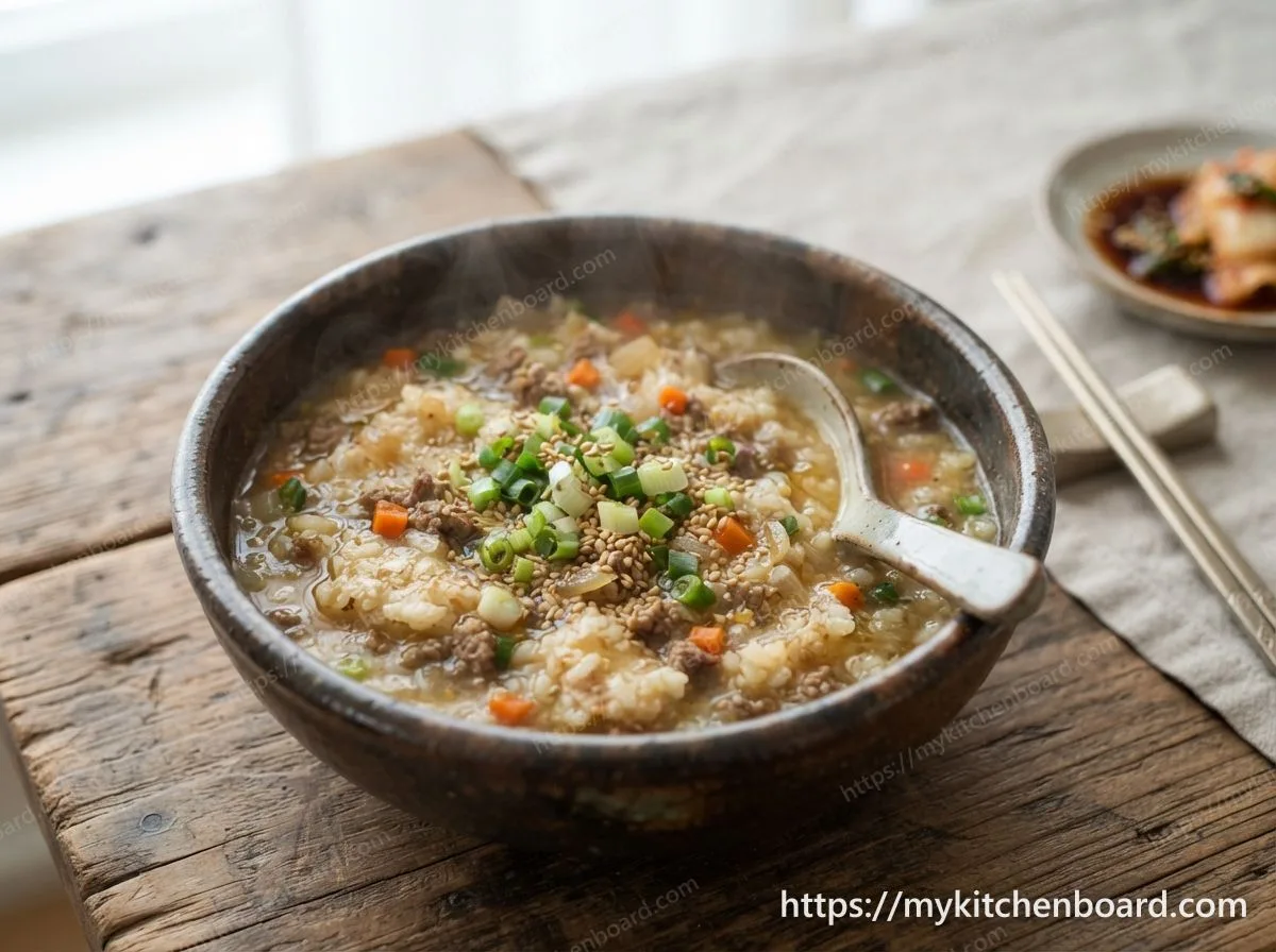 Gachas de arroz tostado con ternera