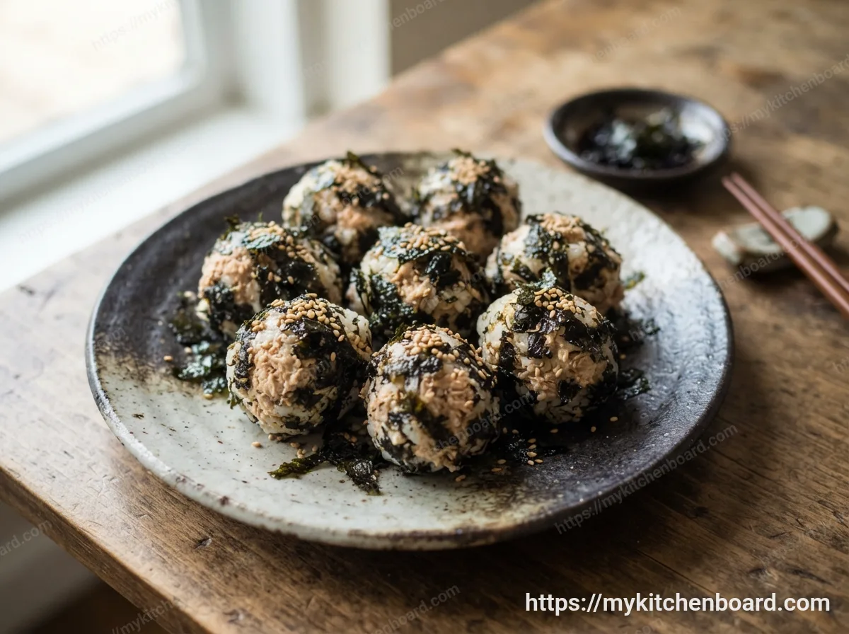 Bolas de arroz con atún y alga nori
