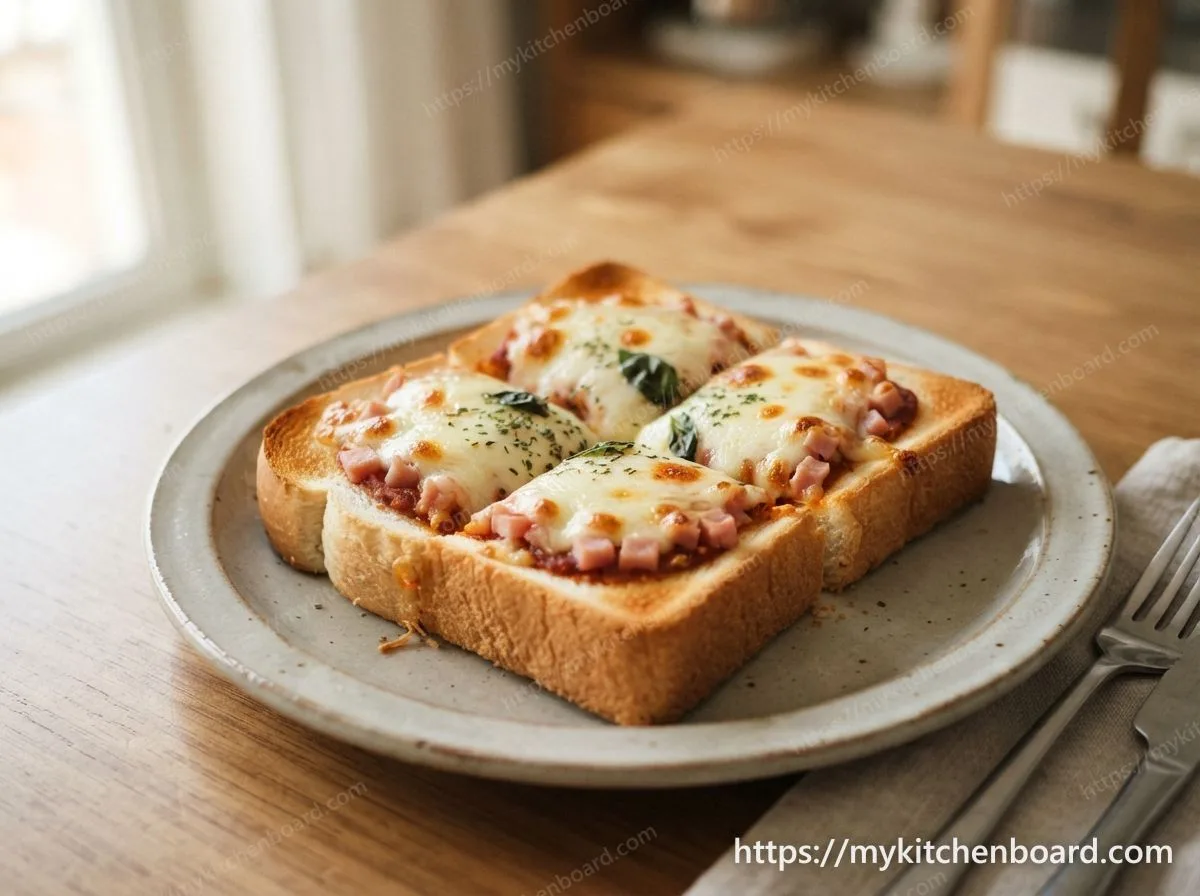 Tostadas de pizza con jamón y queso