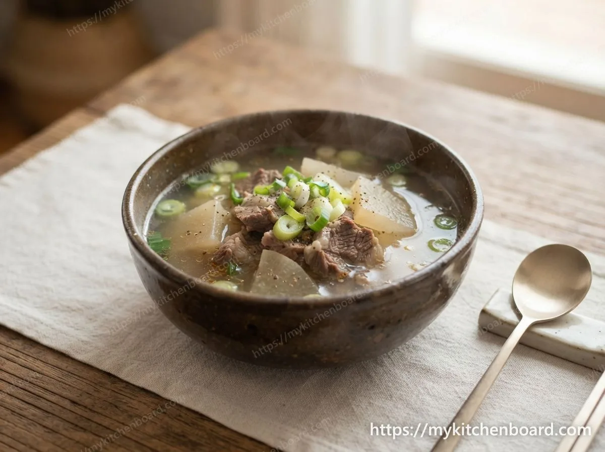 Sopa de ternera con rábano